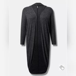 torrid Charcoal Gray Long Open-Front Hooded cardigan